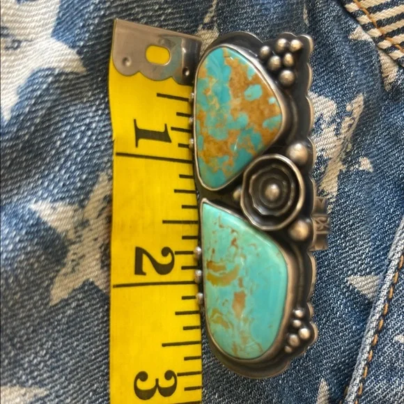 Mercury Orchard  vintage one of a kind Turquoise Silver Statement Ring - Picture 3 of 11